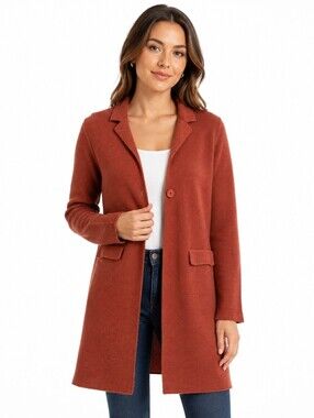 Cocogio Women Merino Wool Blend Rust Knit Long Cardigan Jacket Sweater Coat S/M
